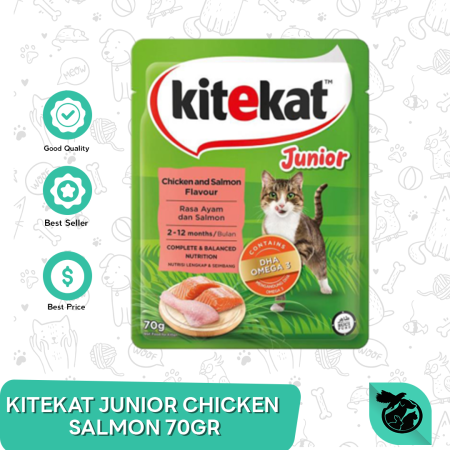 KiteKat Pouch Junior Chicken Salmon Wet Cat Food Makanan Anak Kucing 70gr